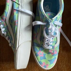 Vans Women's Platform Shoes - Blue, Green, Pink Floral